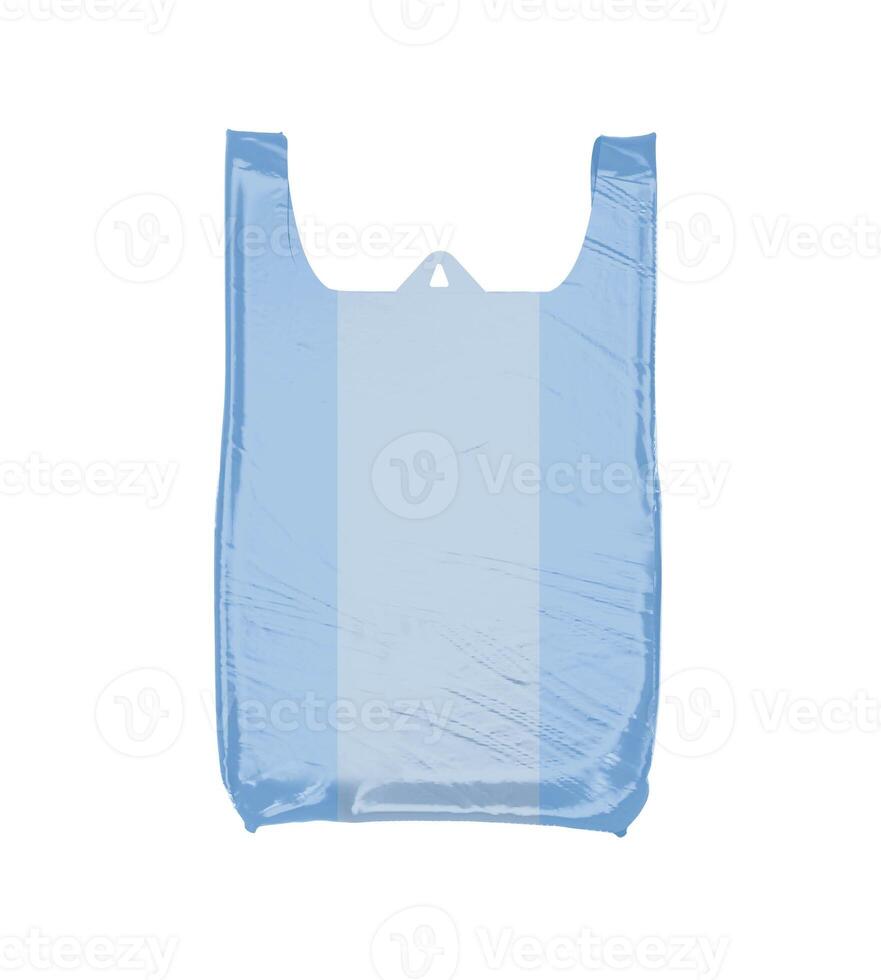 blue plastic bag isolated on white background photo