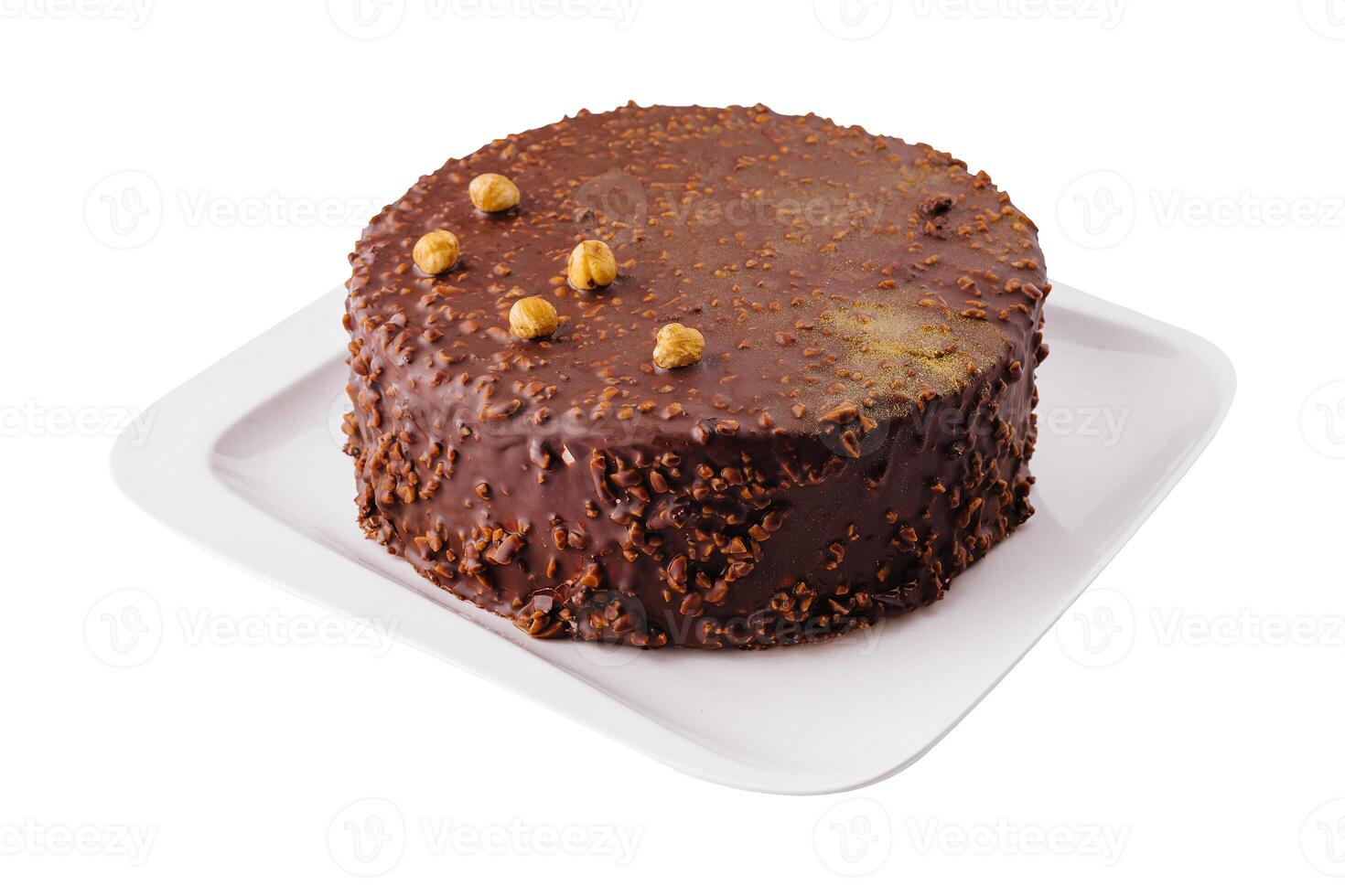 chocolate cake Hazelnut on white plate photo