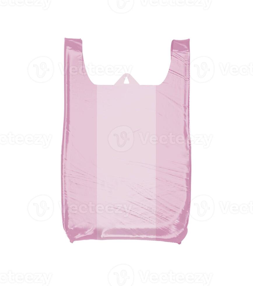 Pink plastic bag isolated on white background photo