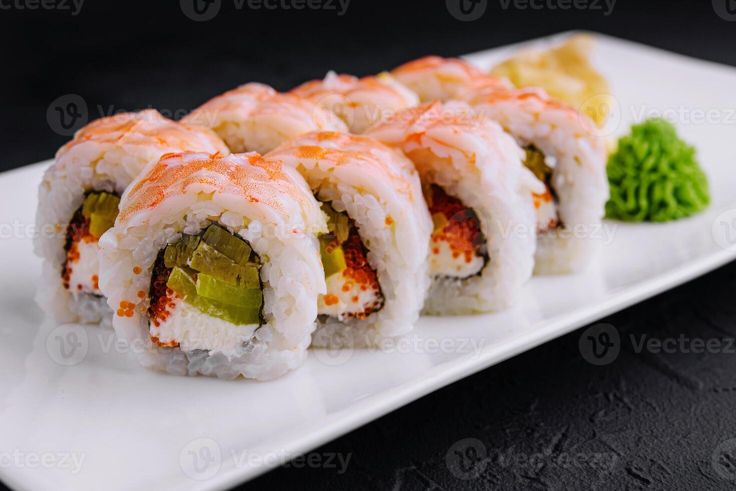 Sushi roll with snow crab and tobiko caviar photo