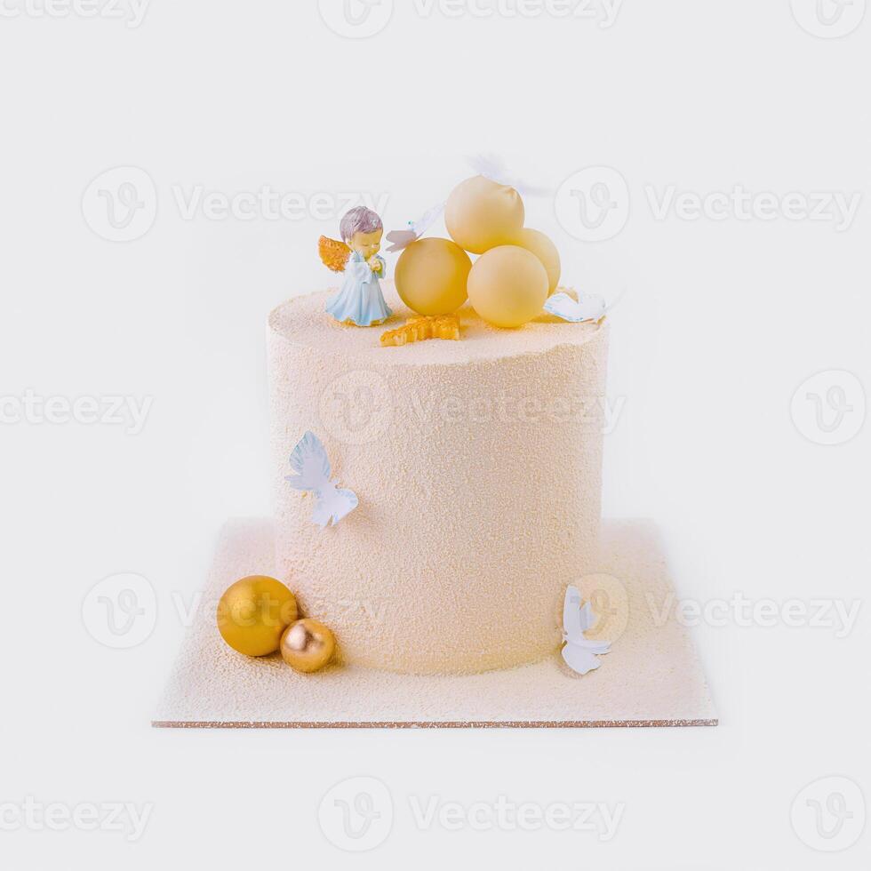 baby cake with angel isolated on white photo