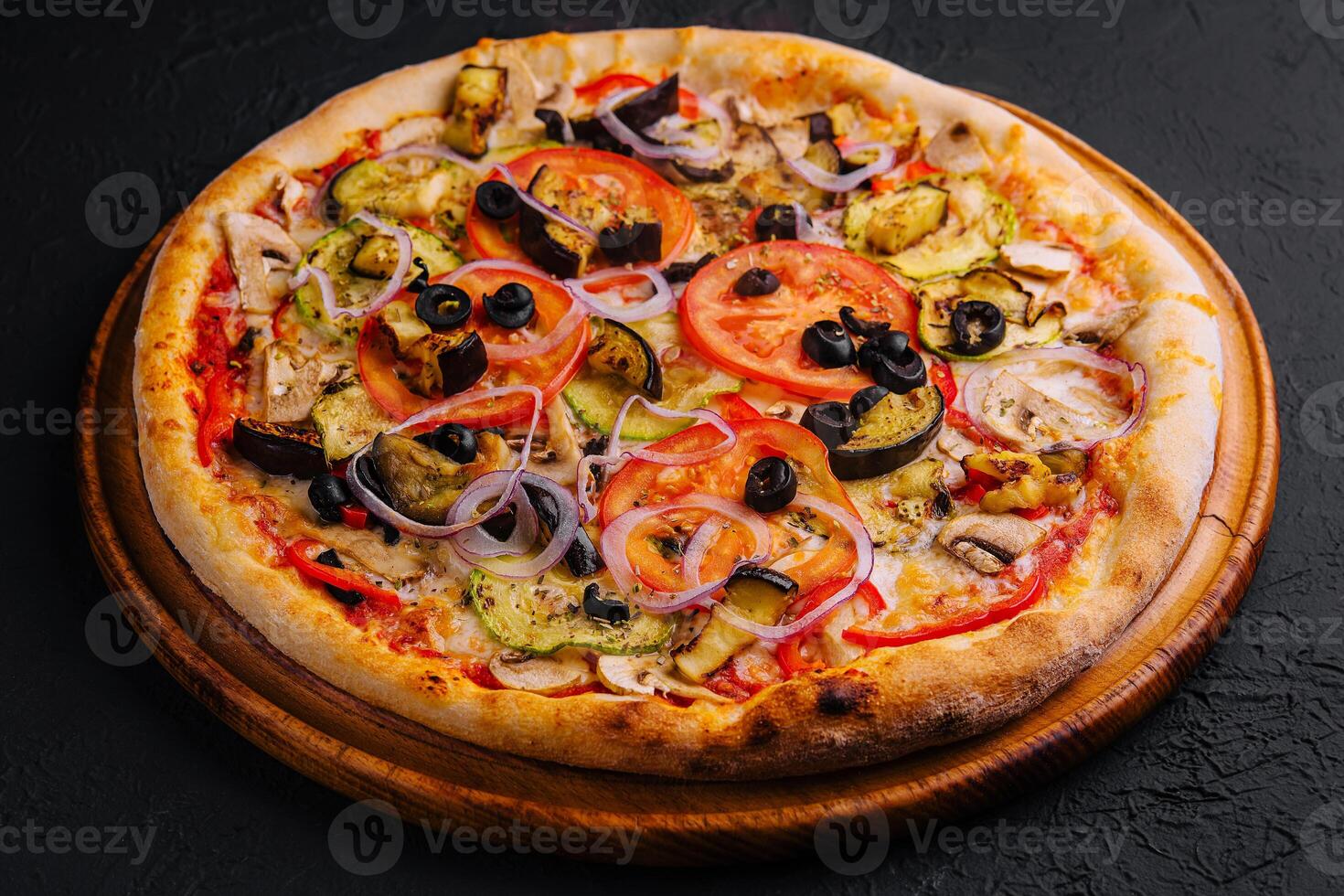 Vegetarian pizza on top view photo