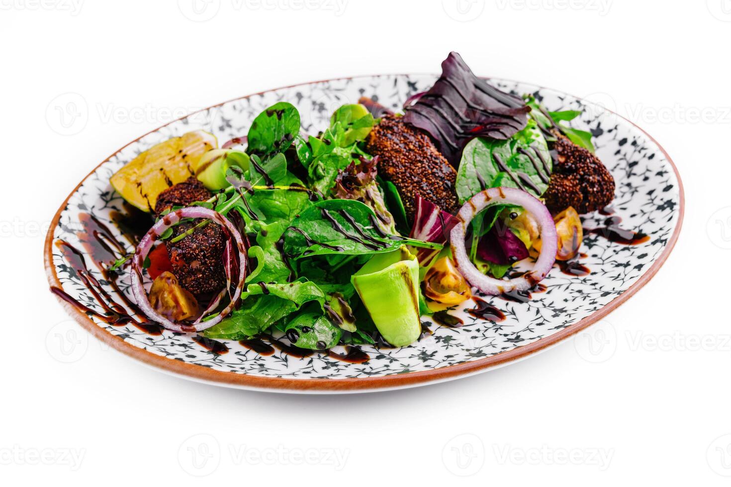 healthy green salad on plate isolated photo