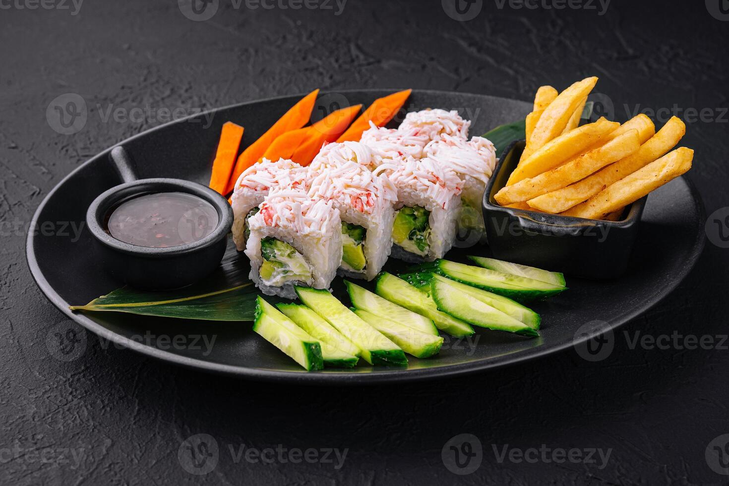 sushi rolls with crab sticks and cucumbers photo