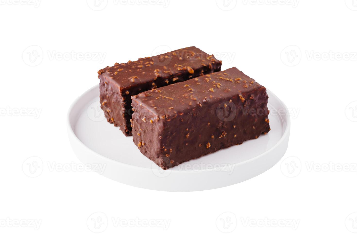 Two pieces of chocolate cake isolated photo