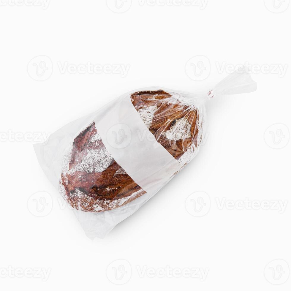 Bread in Cellophane Bag on White Background photo