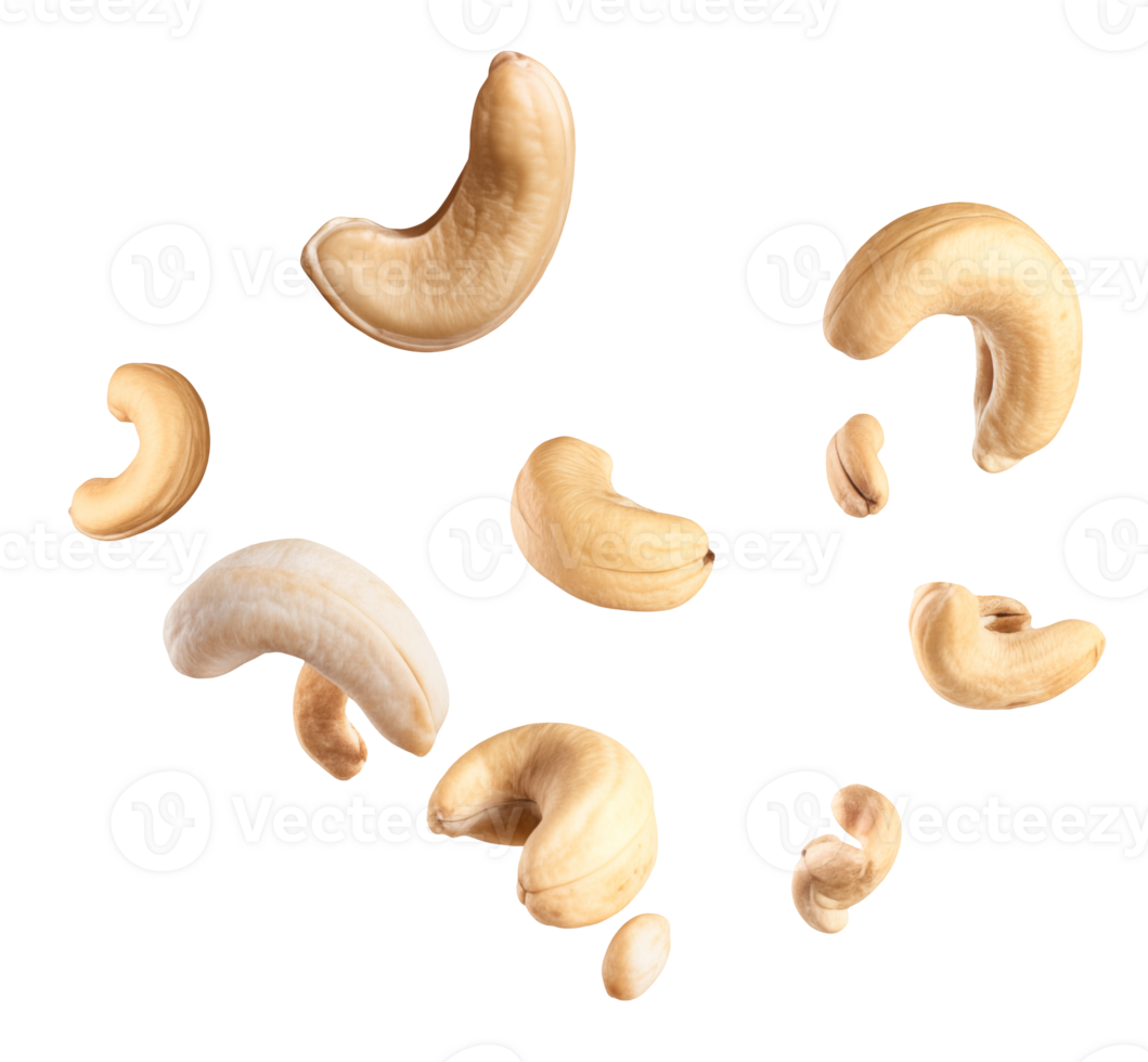AI generated Falling cashew nuts on a transparent background png
