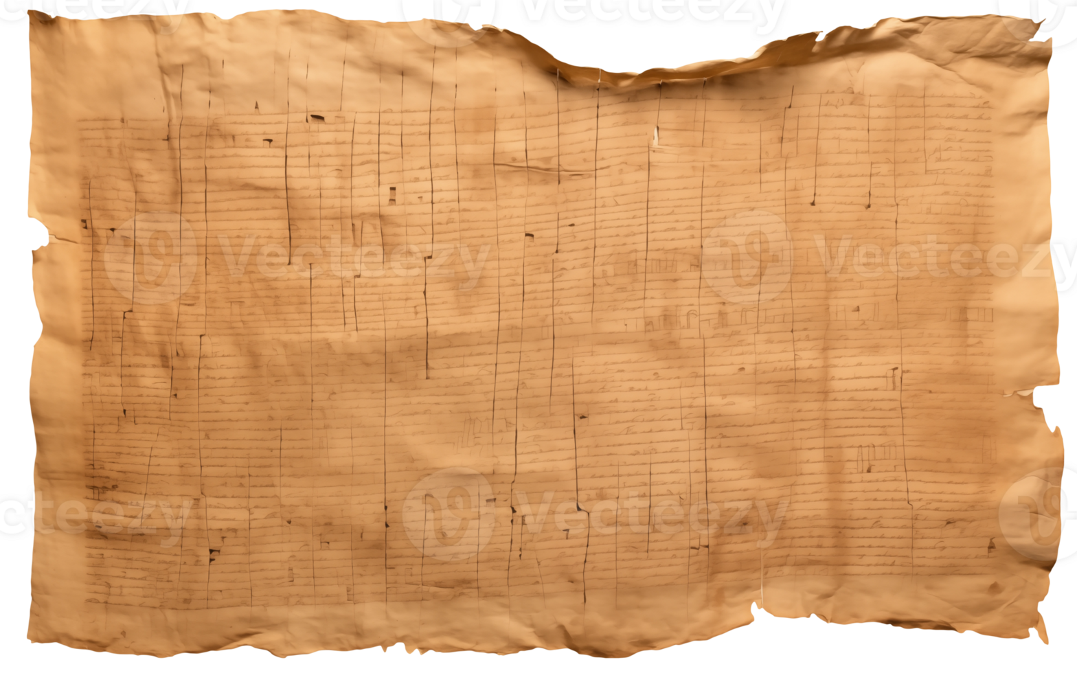 AI generated Old sheet of papyrus in a detailed form on a transparent background png
