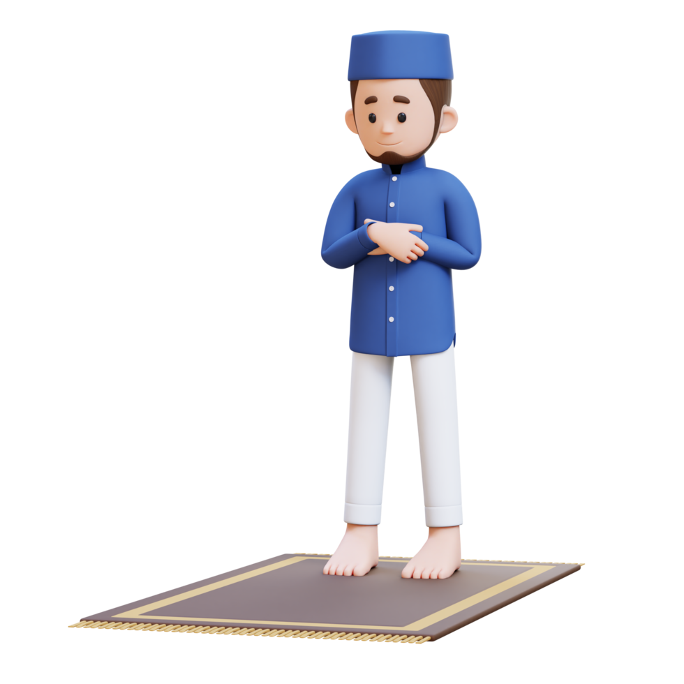 3D Characters of Muslim Man sholat and pray in Ramadan kareem perfect for banner, web dan marketing material png