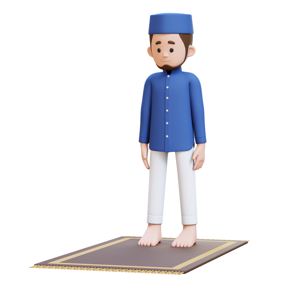 3D Characters of Muslim Man standing prepare for sholat in Ramadan kareem perfect for banner, web dan marketing material png