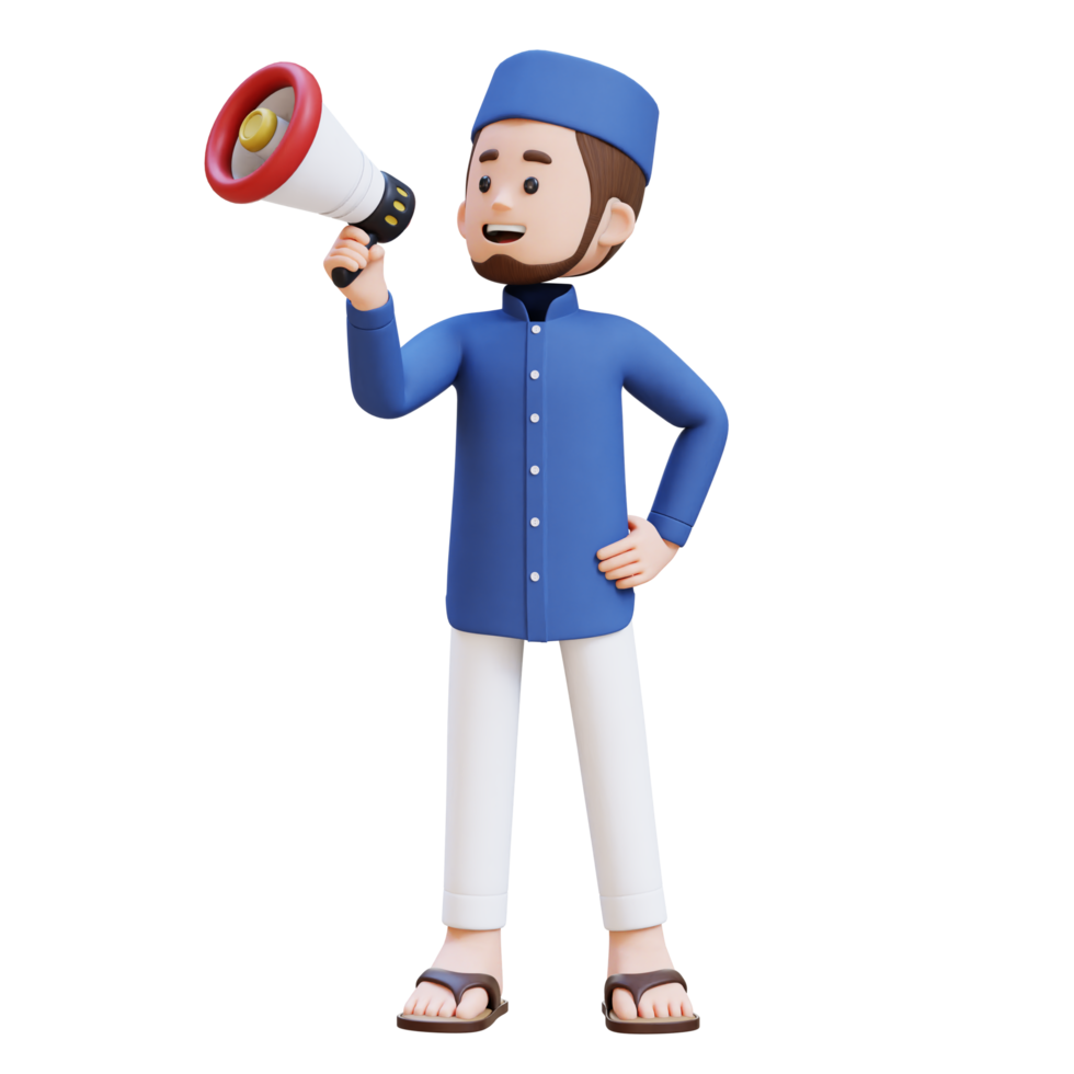 3D Characters of Muslim Man holding and talking with megaphone perfect for banner, web dan marketing material png