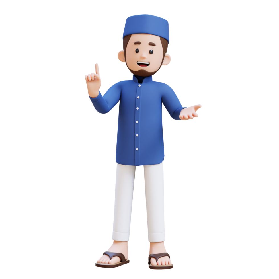 3D Characters of Muslim Man talking and explaining pose perfect for banner, web dan marketing material png