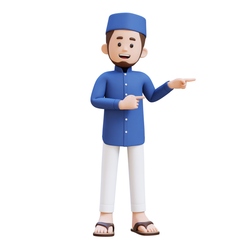 3D Characters of Muslim Man pointing to the left perfect for banner, web dan marketing material png