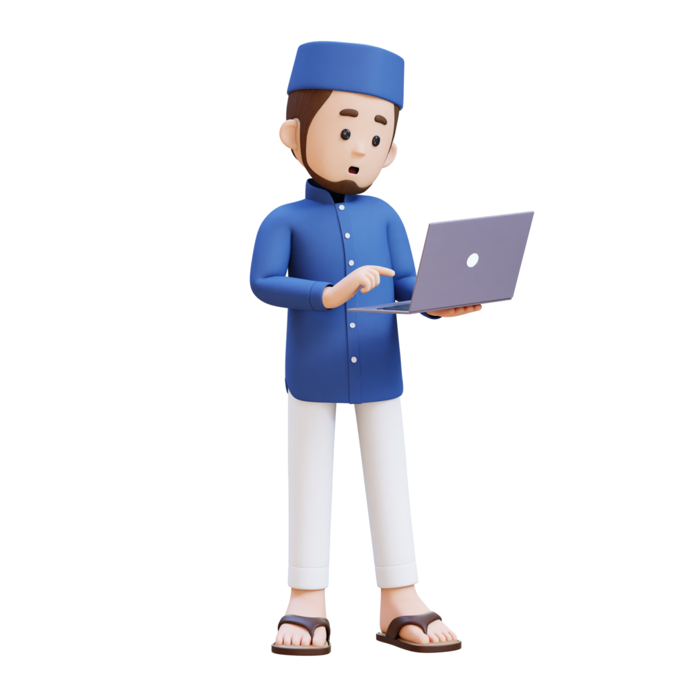 3D Characters of Muslim Man working on a laptop perfect for banner, web dan marketing material png
