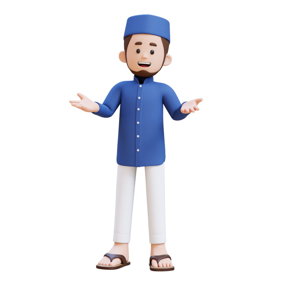 3D Characters of Muslim Man talking and explaining pose perfect for banner, web dan marketing material png