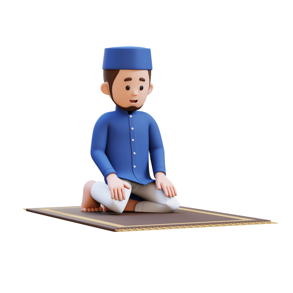3D Characters of Muslim Man is tahiyat sitting during prayer in ramadan perfect for banner, web dan marketing material png