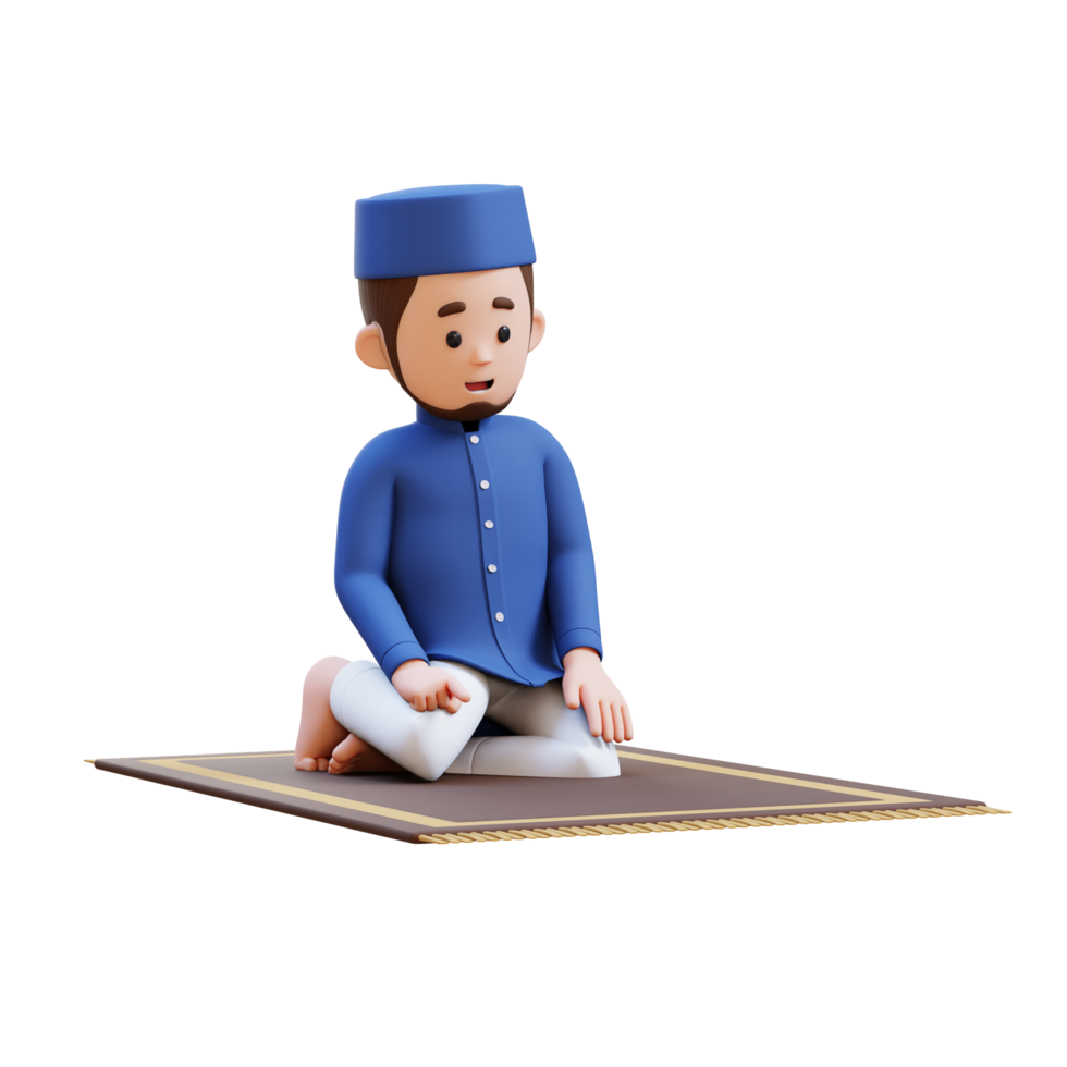 3D Characters of Muslim Man is tahiyat sitting during prayer in ramadan perfect for banner, web dan marketing material png