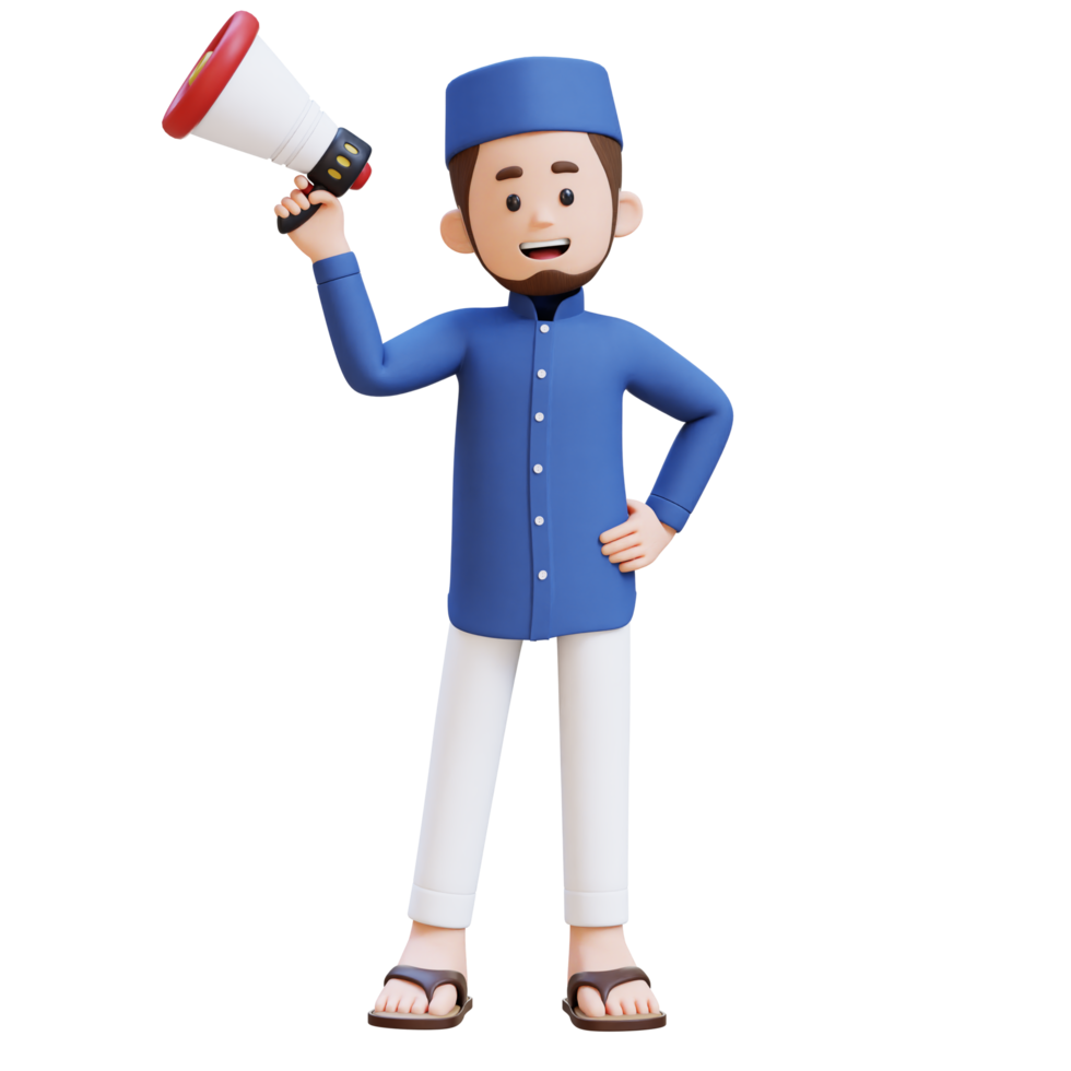 3D Characters of Muslim Man holding megaphone perfect for banner, web dan marketing material png