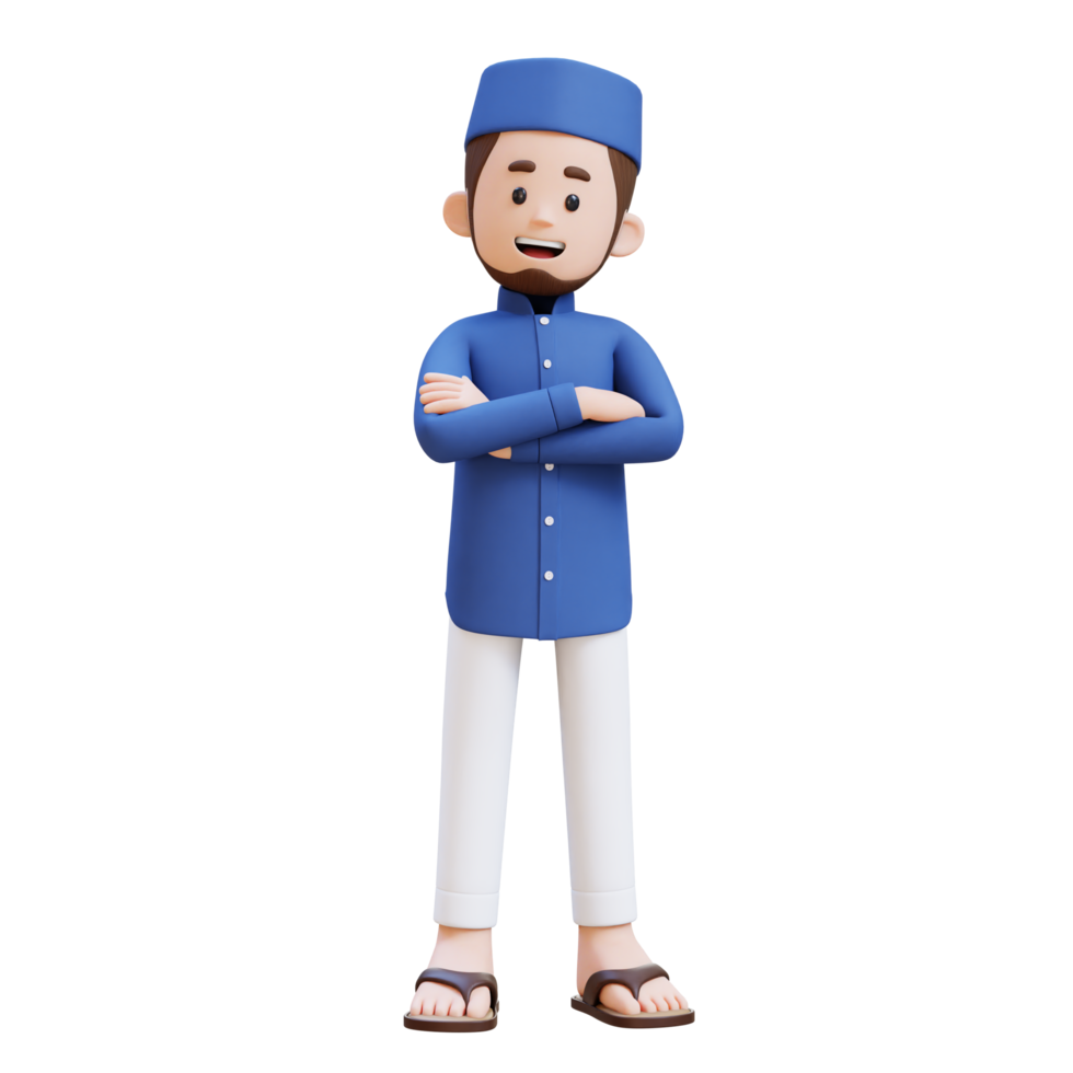 3D Characters of Muslim Man crossed arm pose perfect for banner, web dan marketing material png