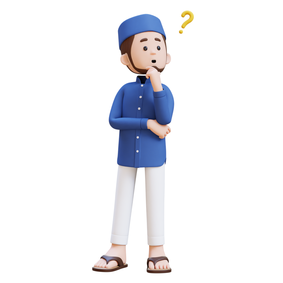 3D Characters of Muslim Man confused and thinking pose perfect for banner, web dan marketing material png