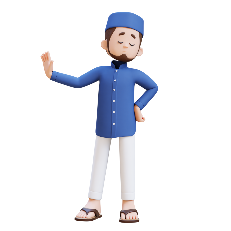 3D Characters of Muslim Man in stop refusal pose perfect for banner, web dan marketing material png