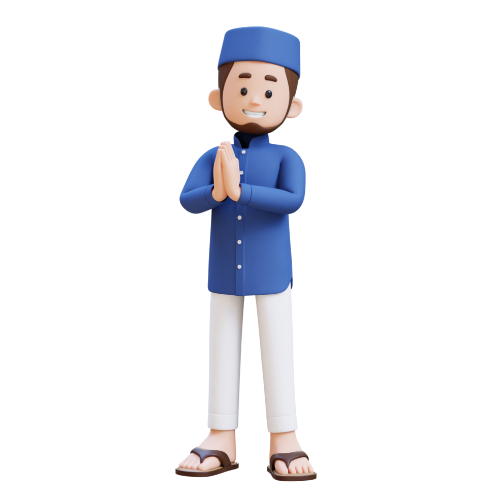 3D Characters of Muslim Man  give salam and welcoming pose perfect for banner, web dan marketing material png