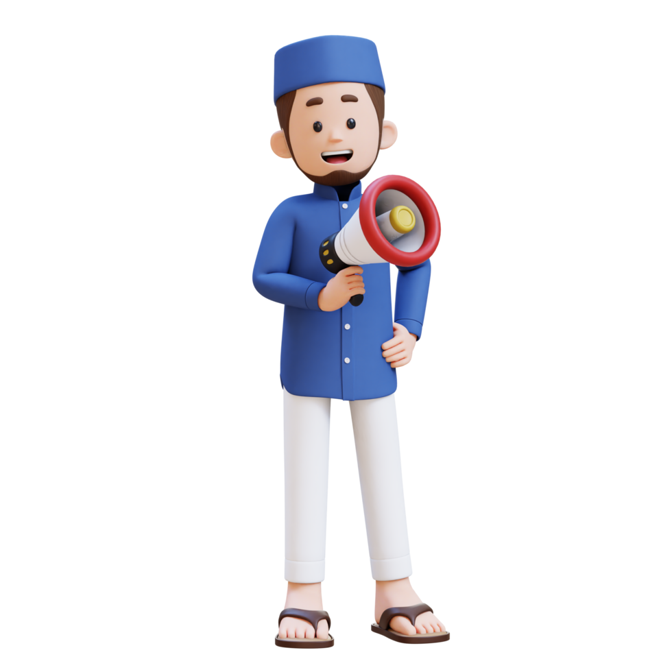 3D Characters of Muslim Man holding megaphone perfect for banner, web dan marketing material png