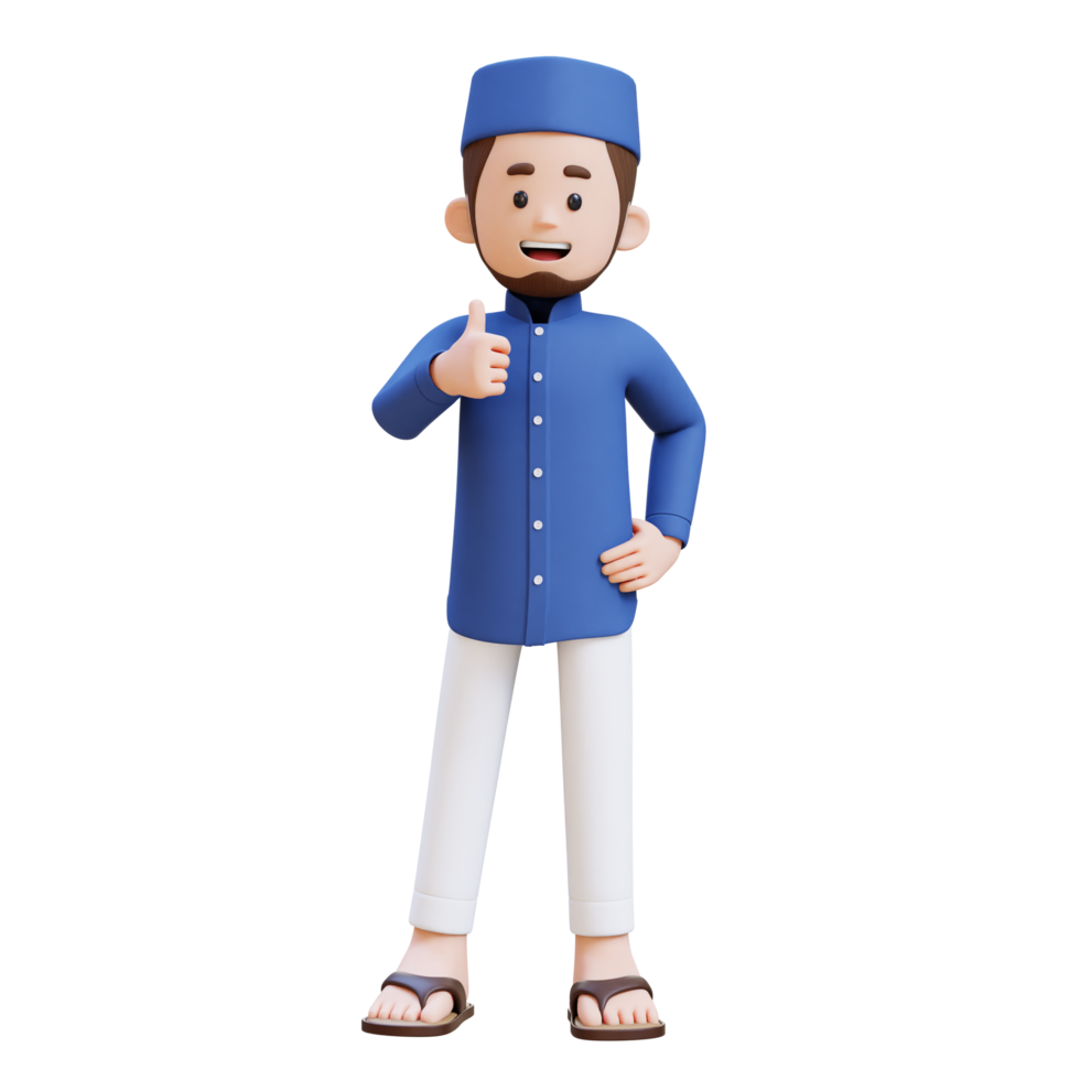 3D Characters of Muslim Man give a thumb up pose perfect for banner, web dan marketing material png