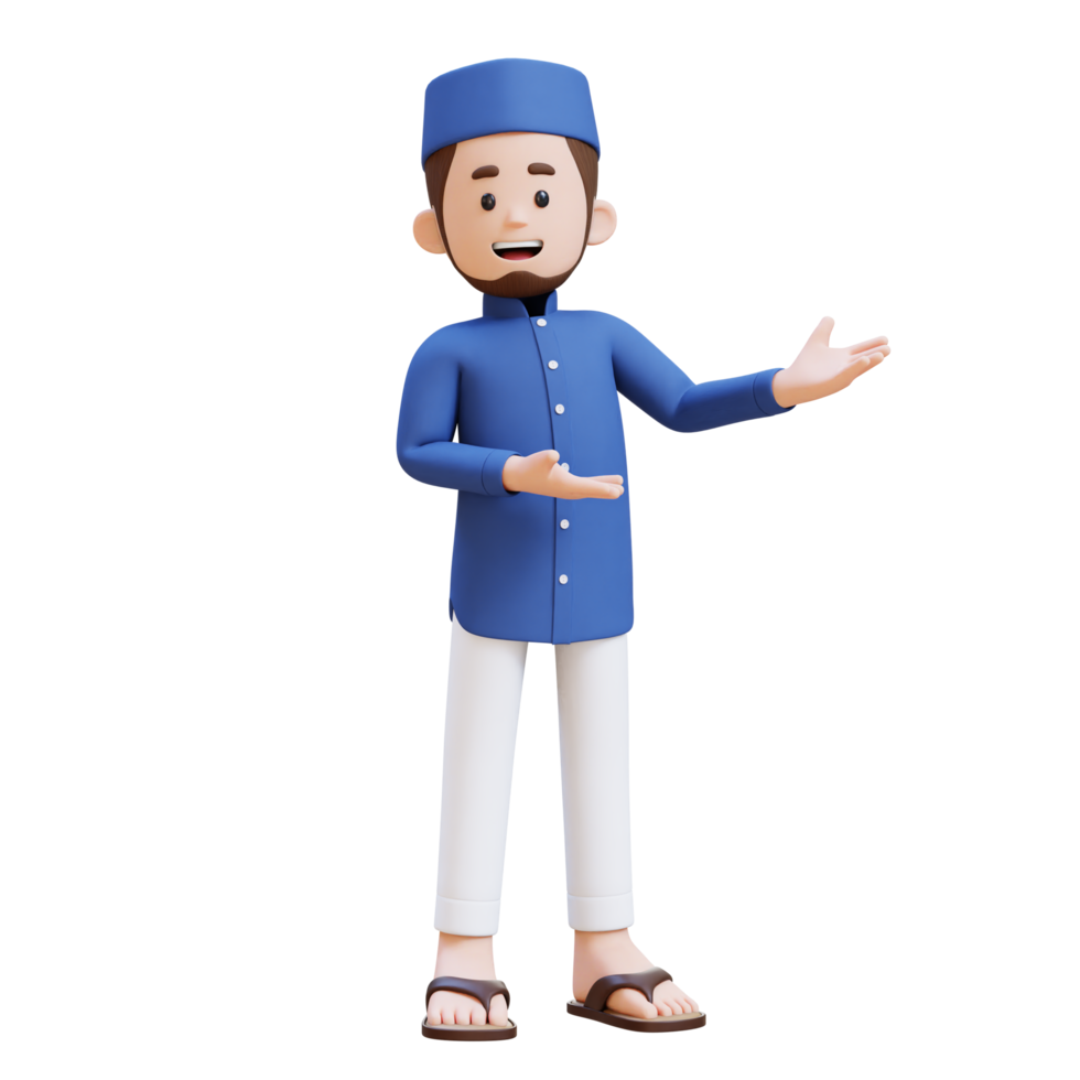 3D Characters of Muslim Man presenting to the left side perfect for banner, web dan marketing material png