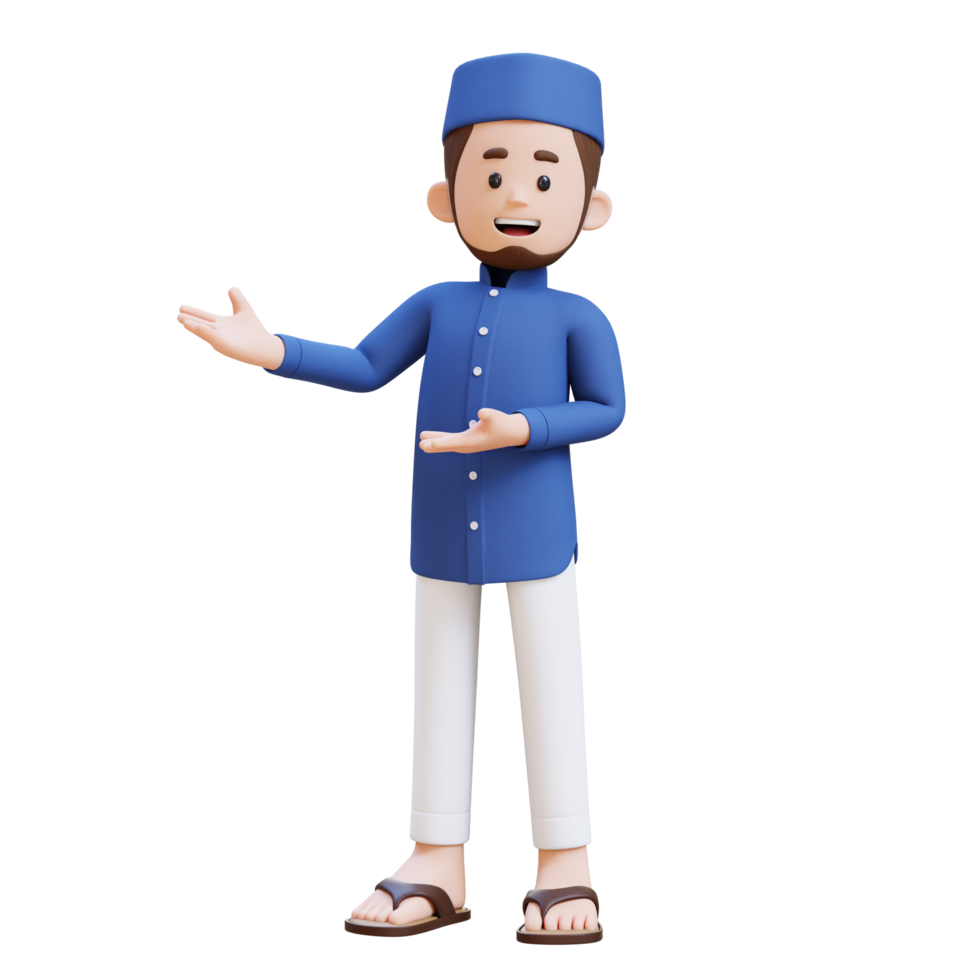 3D Characters of Muslim Man presenting to the right side perfect for banner, web dan marketing material png