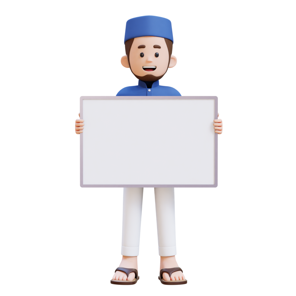 3D Characters of Muslim Man holding empty placard perfect for banner, web dan marketing material png