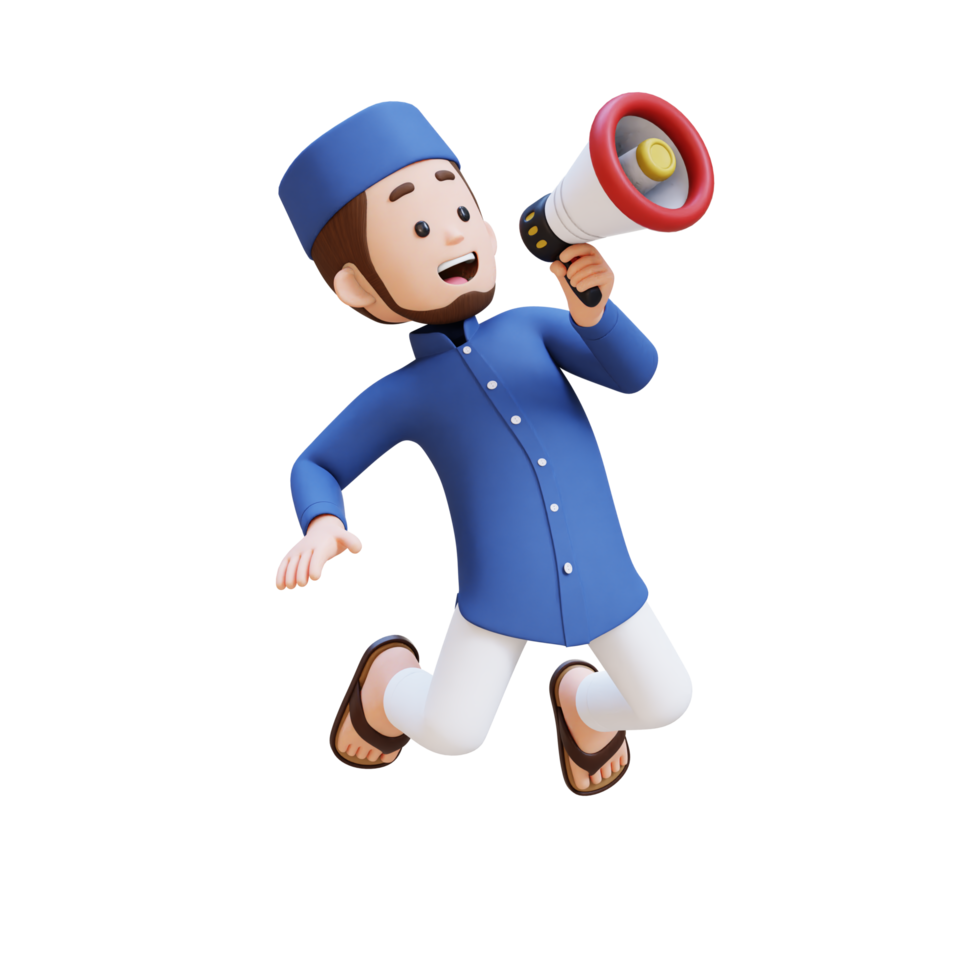 3D Characters of Muslim Man holding  megaphone perfect for banner, web dan marketing material png