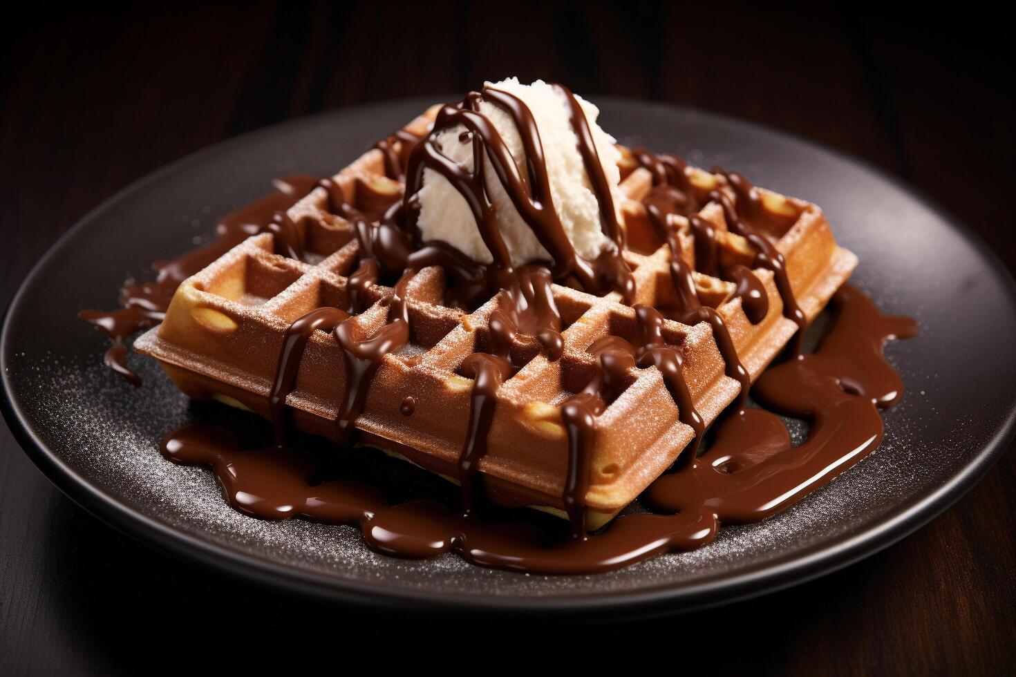 AI generated Sculpted Indulgence Intricate Chocolate Swirls on Waffle Canvas photo