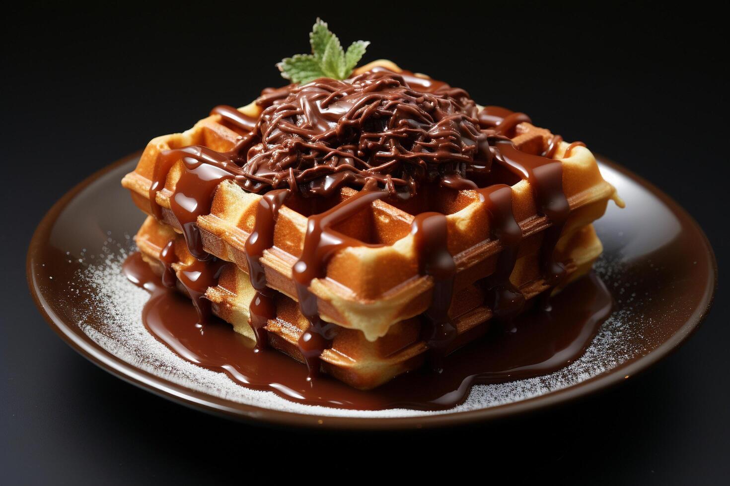 AI generated Hyper-Real Temptation Chocolate Waffle on Ceramic Plate photo