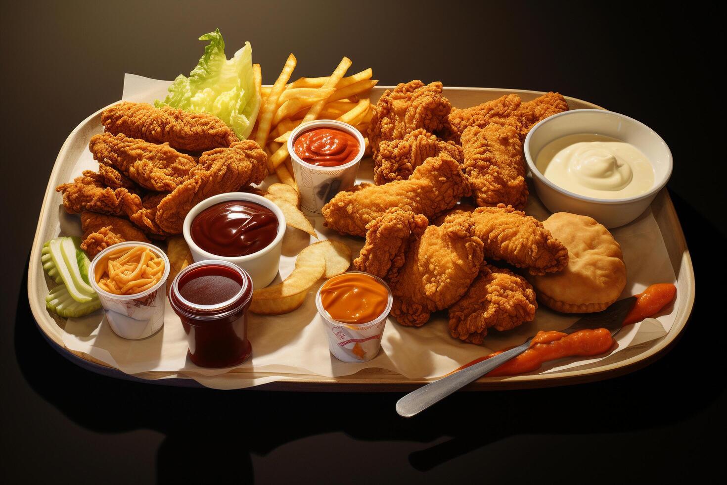 AI generated Mastery in Every Bite Hyper-Realistic Display of Fried Tenders photo