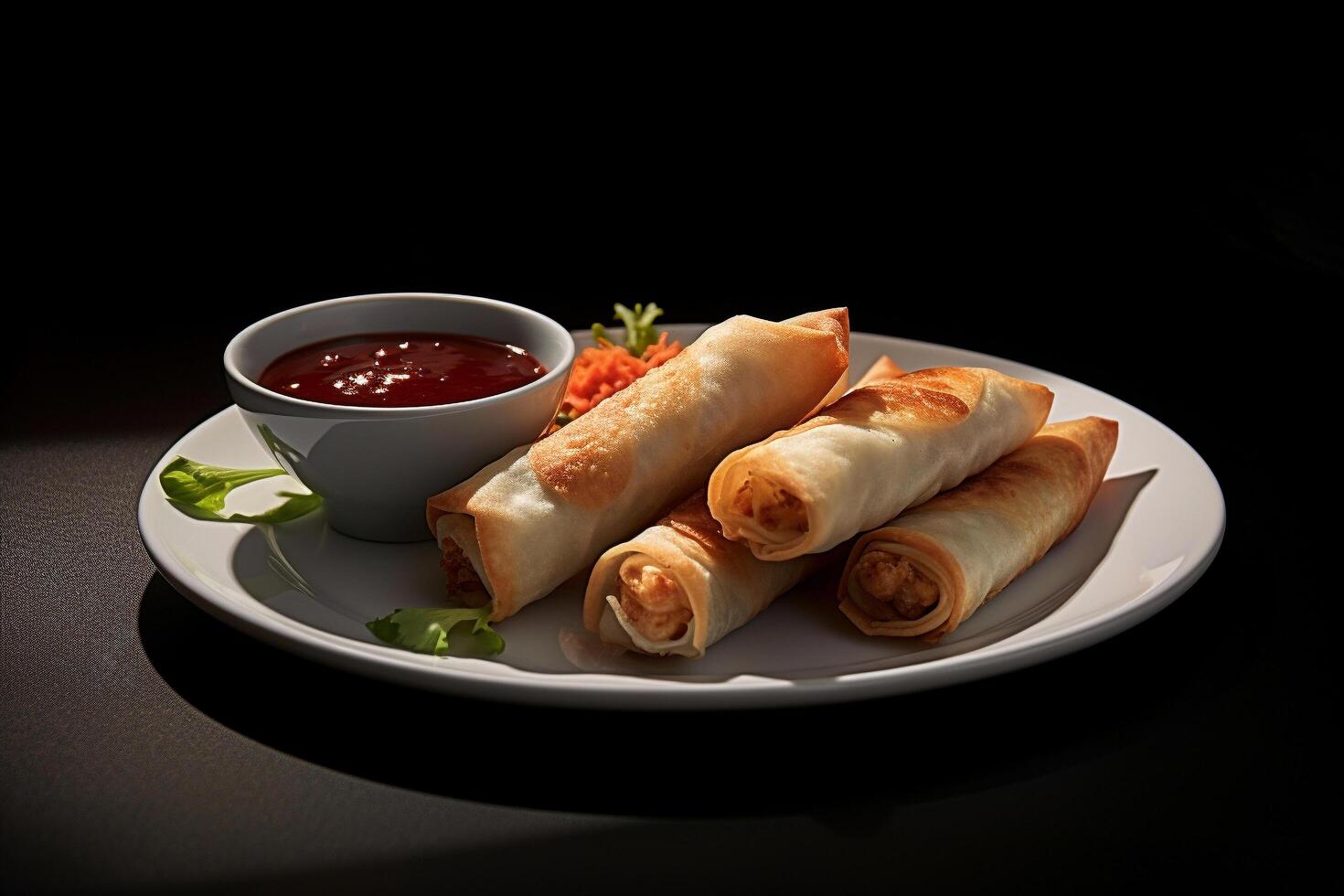 AI generated Gastronomic Elegance A Photorealistic Tribute to Perfect Egg Roll Artistry photo