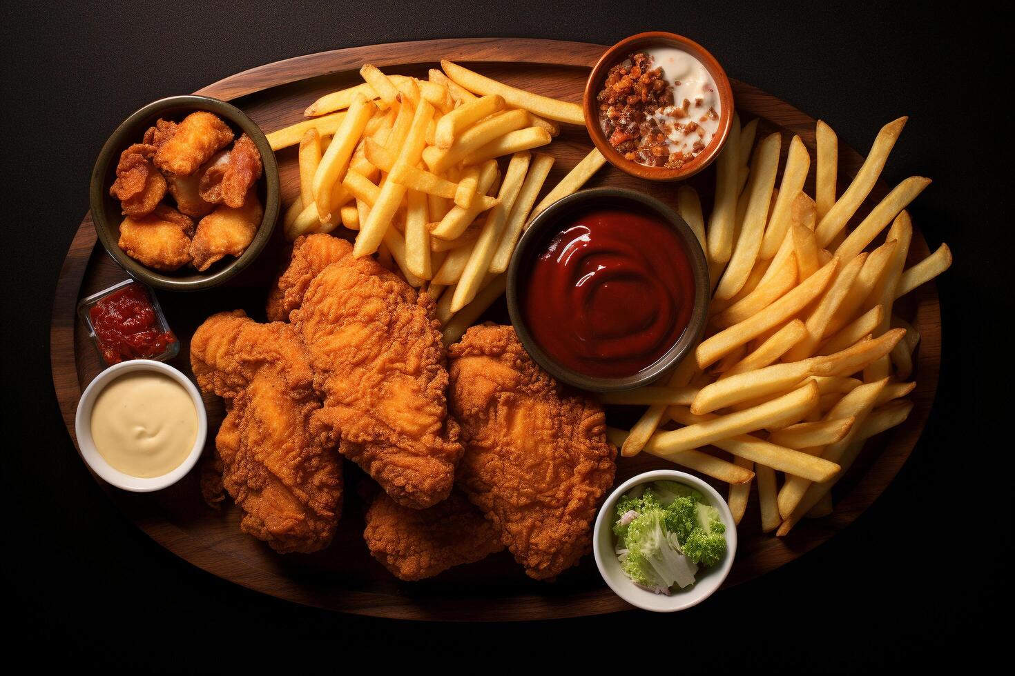 AI generated Feast Formation Hyper-Realistic Arrangement of Chicken Tenders photo