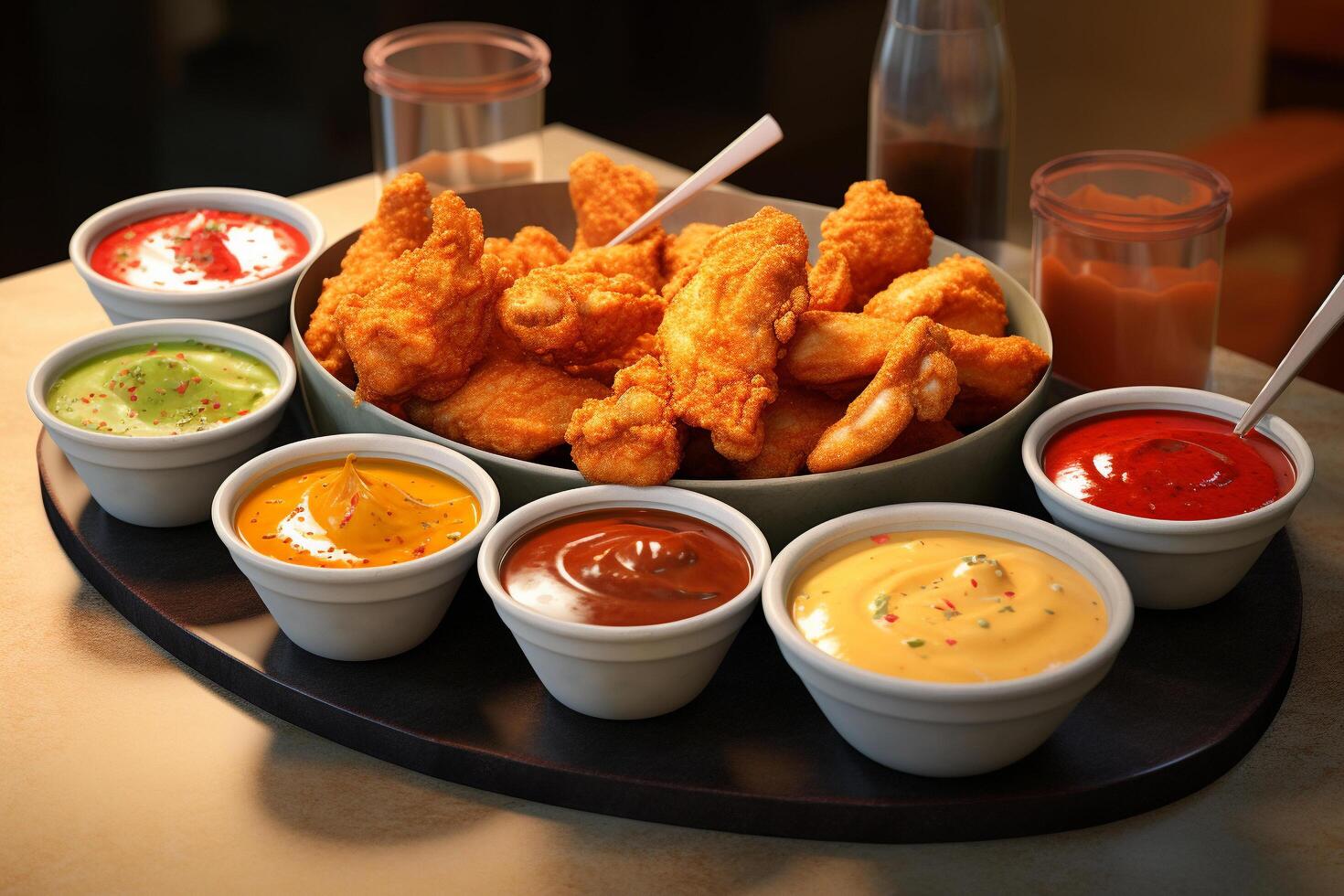 AI generated Flavorful Immersion Hyper-Realistic Sauce Variety with Tender Indulgence photo