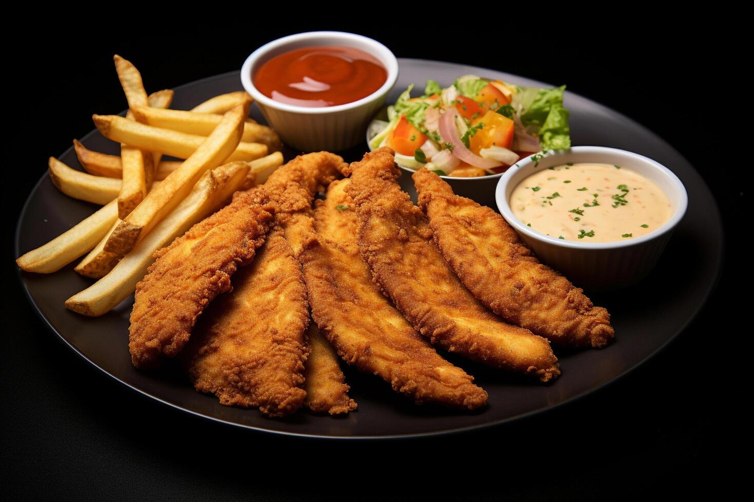 AI generated Gourmet Indulgence Hyper-Detailed Chicken Tenders in Harmony photo