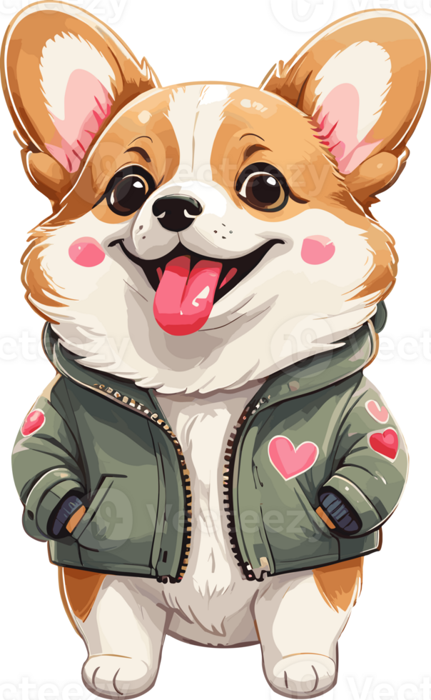 ai gegenereerd koel corgi hond in jasje illustratie in transparant achtergrond png