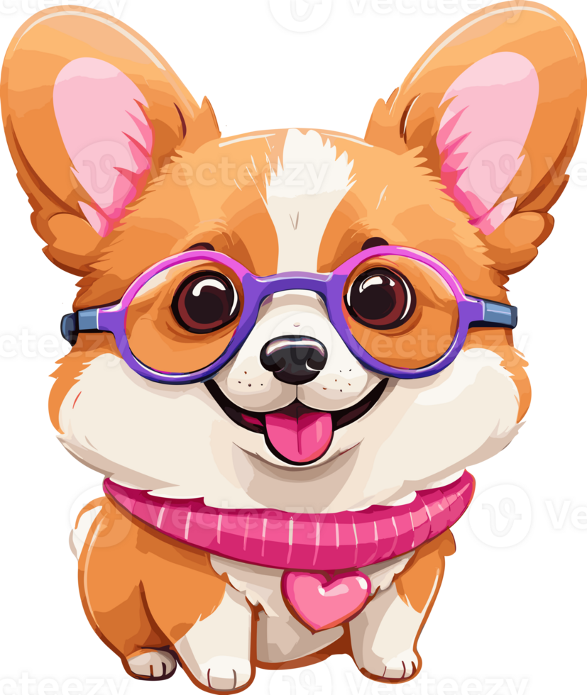 AI generated Adorable Corgi Puppy in glasses and scarf illustration in transparent background png