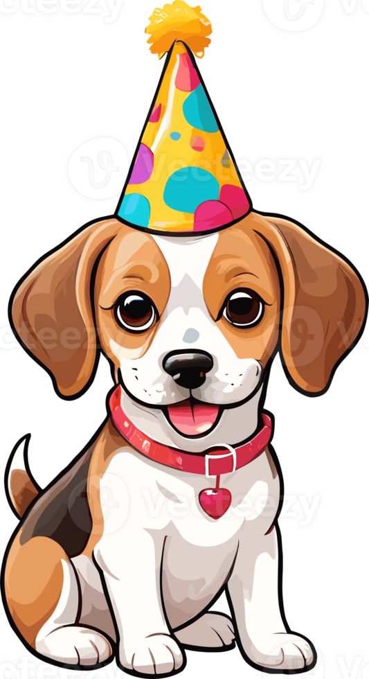 AI generated Baby beagle wearing a cheerful party hat illustration in transparent background png