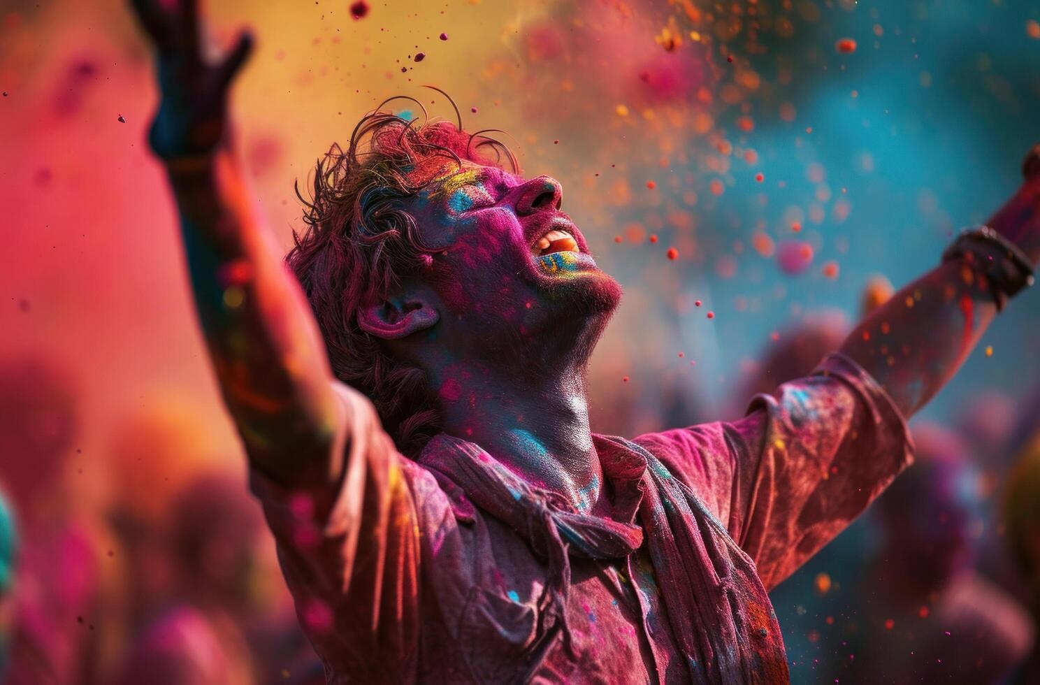 AI generated a colorful man celebrating holi using powder photo