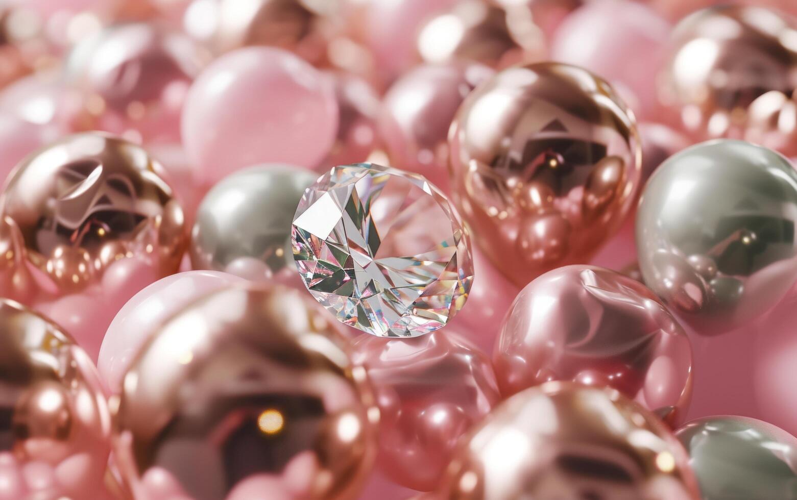 AI generated many balloons and a white diamond on a pink background photo