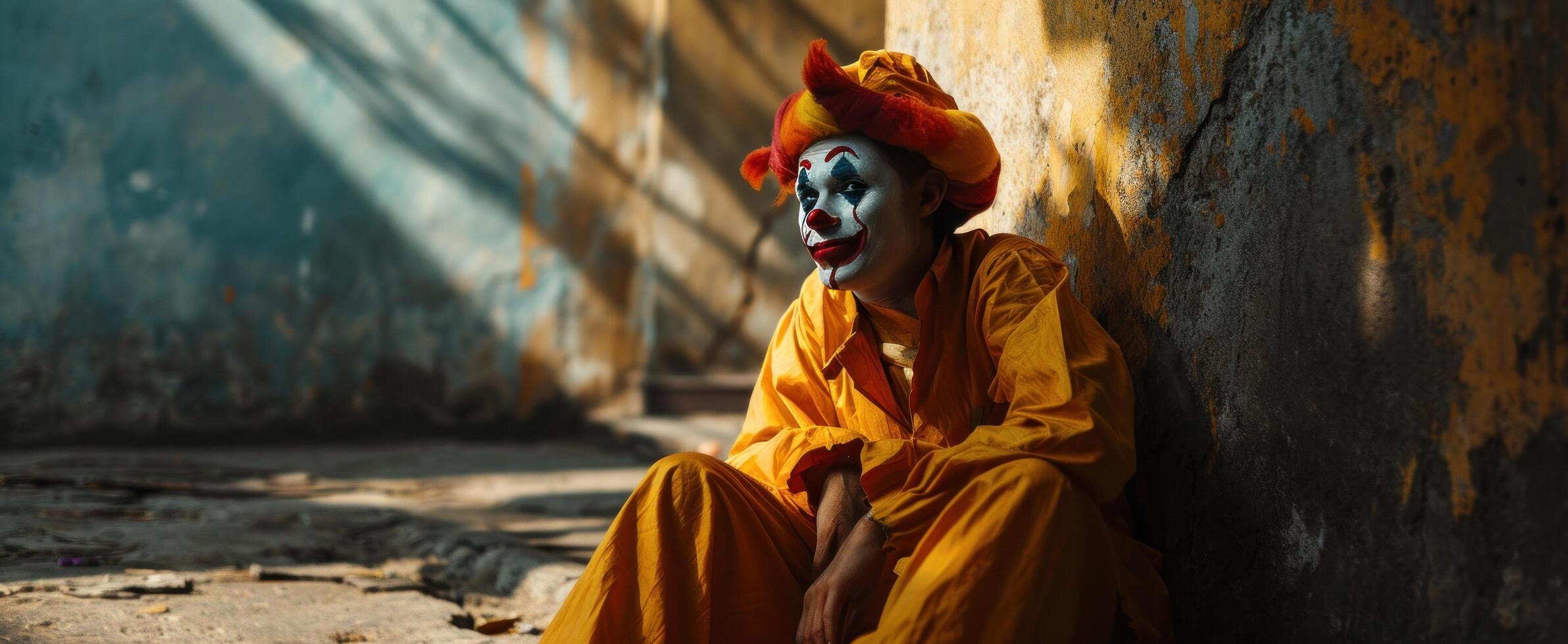 AI generated a clown wearing an orange and yellow outfit photo