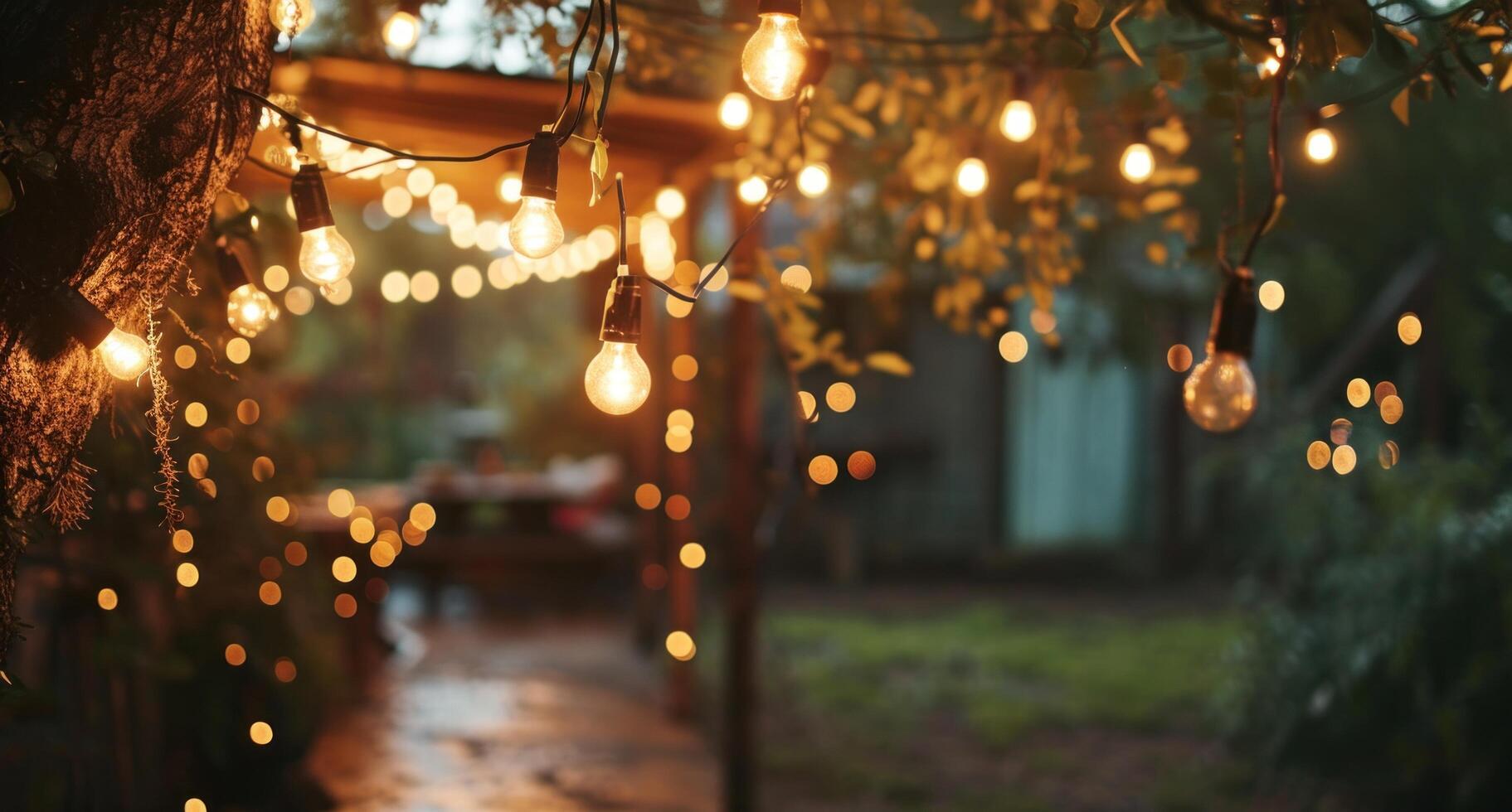 AI generated light bulbs hanging from the tree. photo