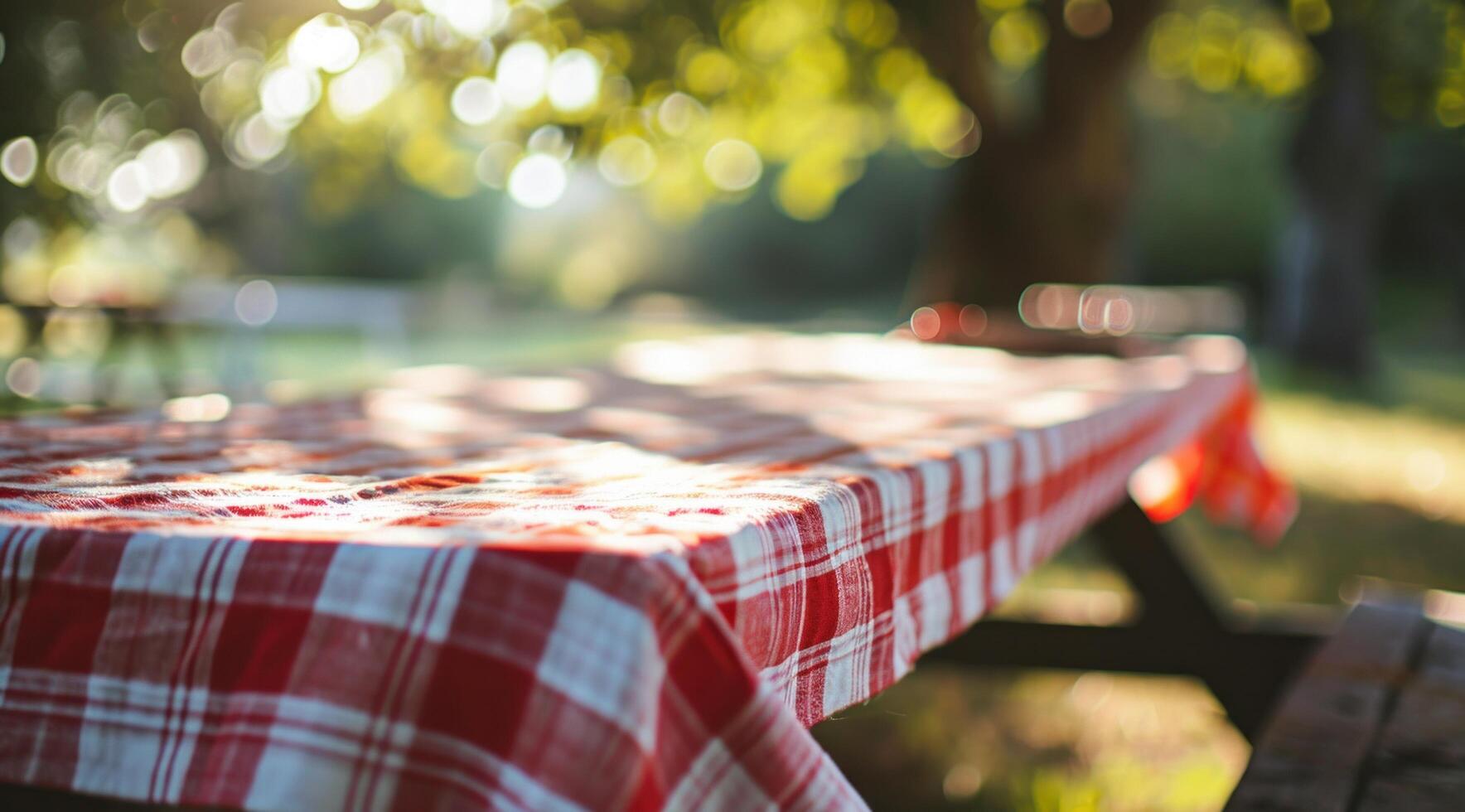 AI generated a picnic table with a red and white tablecloth photo