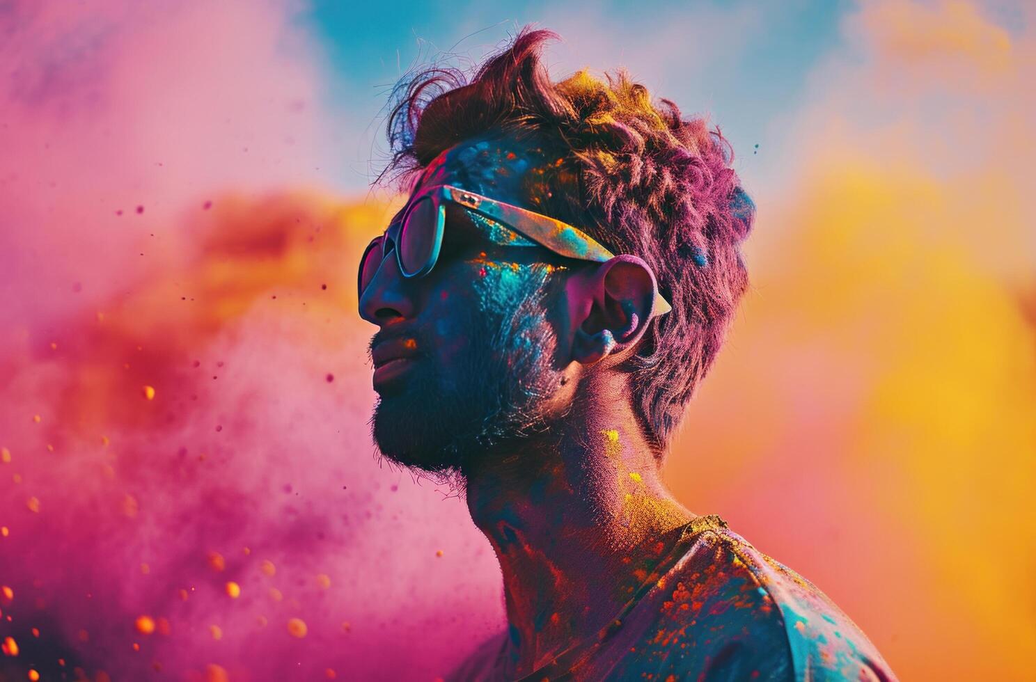 AI generated a colorful man celebrating holi using powder photo