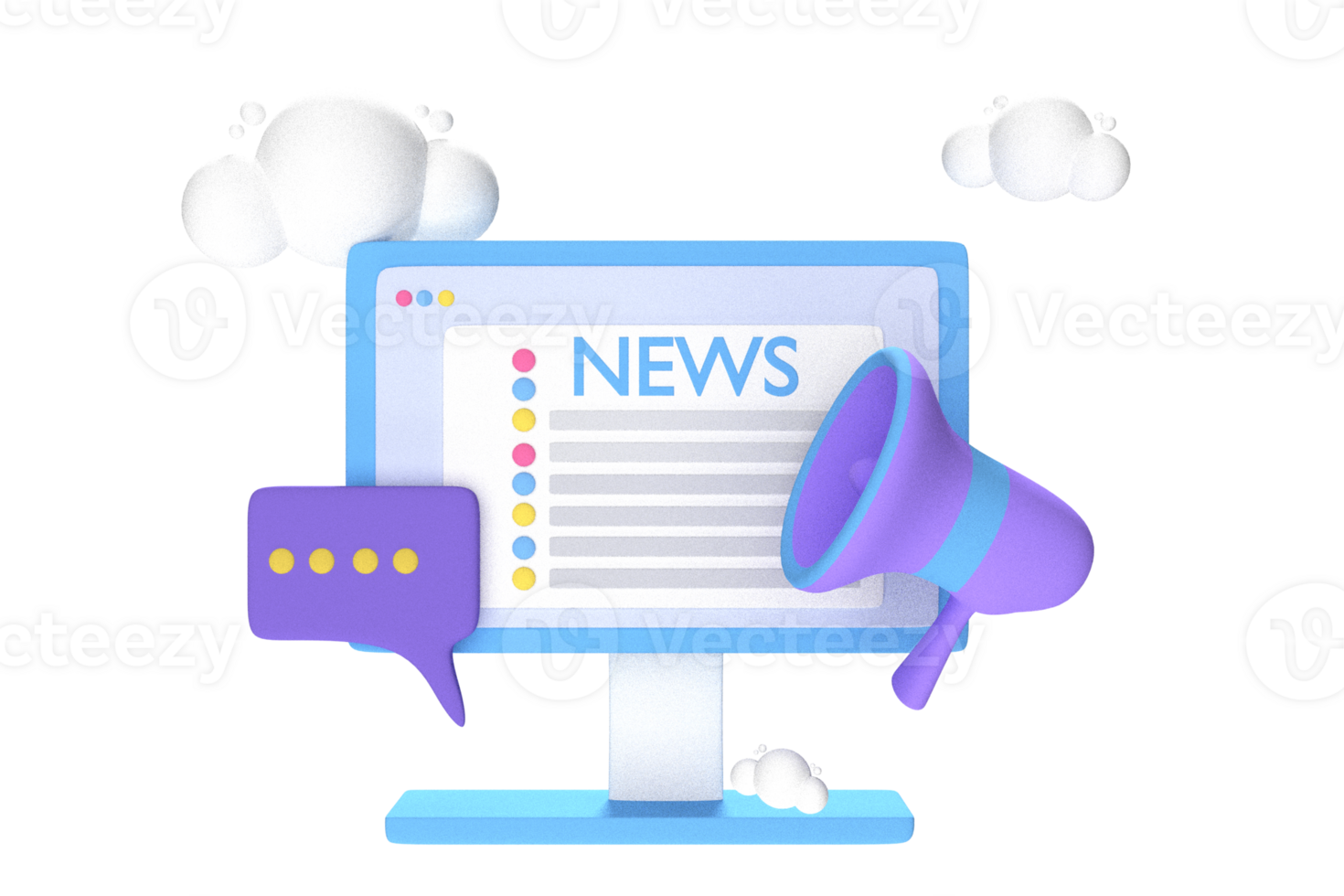 3d illustration of latest news with 3d monitor and speakers. 3d icon for news website. news portal or broadcasting element png