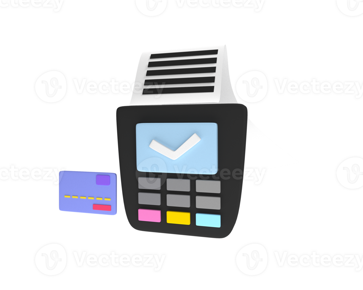 3d ilustração do a edc máquina impressão recibos usando crédito Forma de pagamento métodos. Forma de pagamento parcelas. financeiro tecnologia. 3d render conceito png